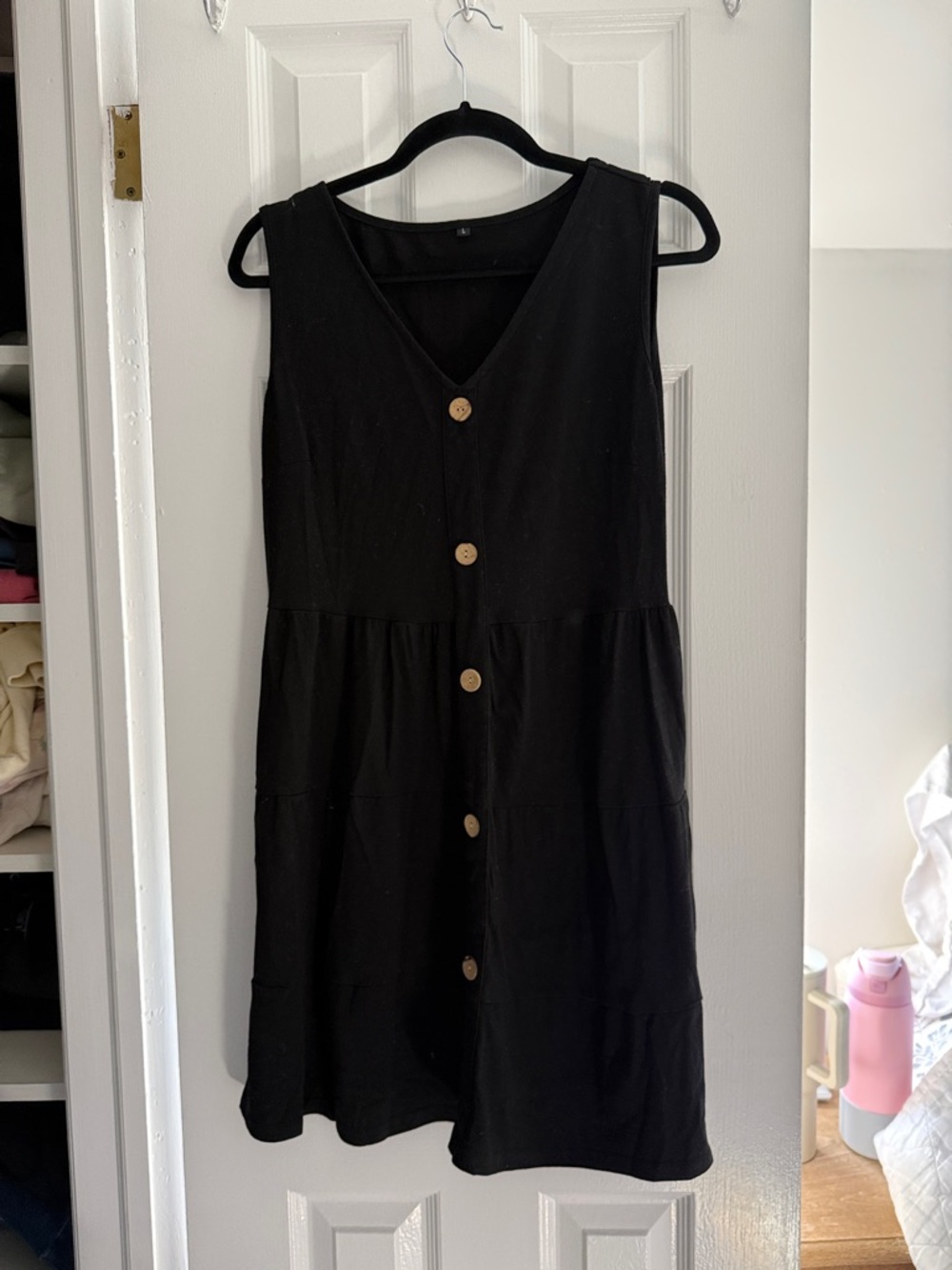 Black Button-Front Sleeveless Dress